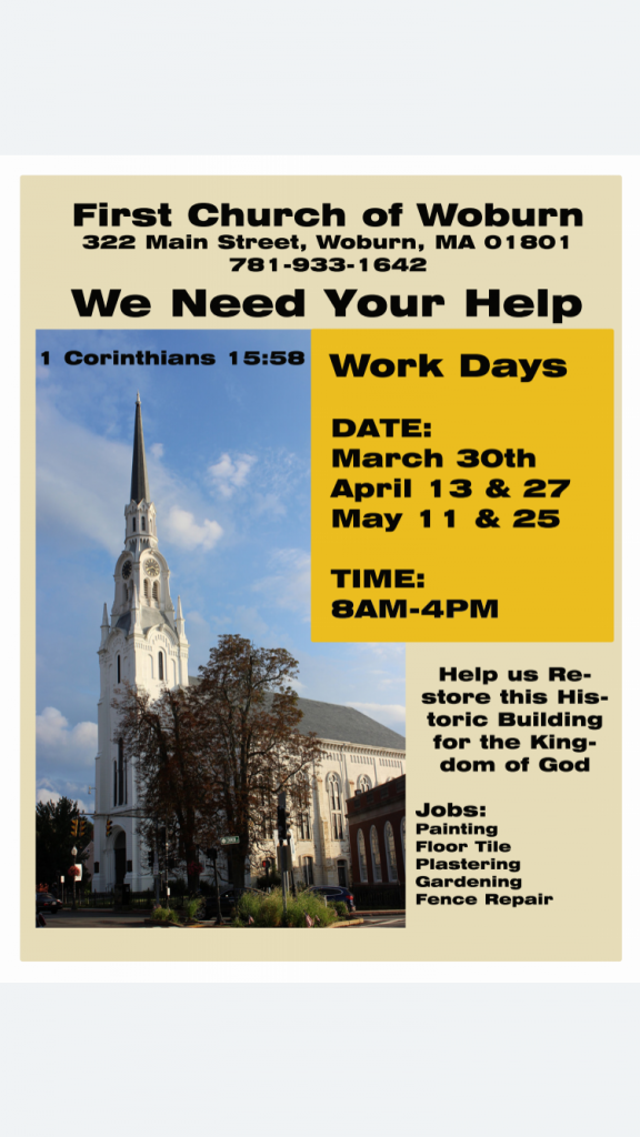 first church of woburn spring cleanup days